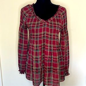 Vintage style Melissa Paige 90s plaid long sleeve v neck ruched babydoll…
